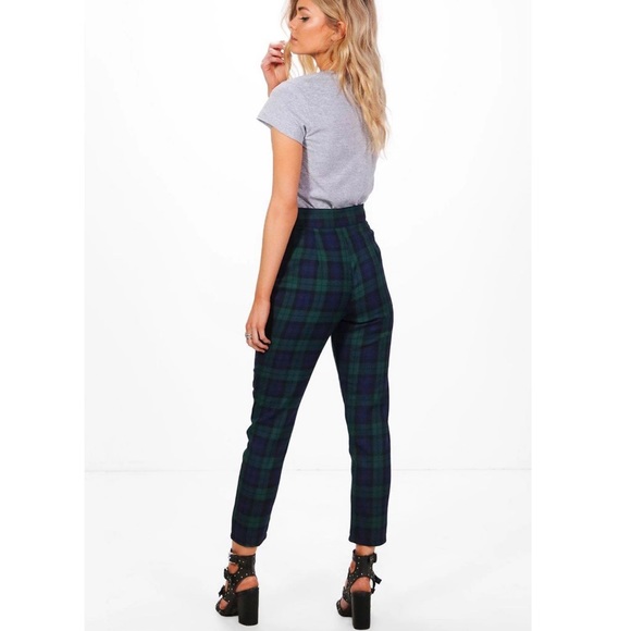 New BOOHOO Petite High Waisted Check Tapered Pants Size 10 - Picture 2 of 3